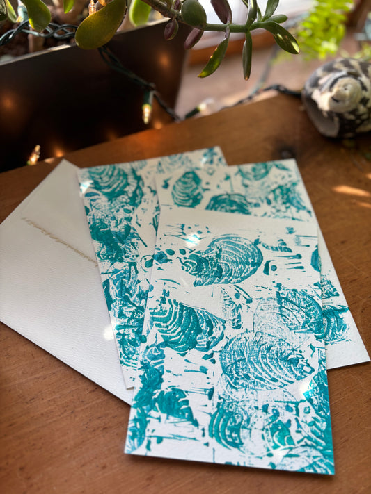 Five pack Blue oyster greeting cards