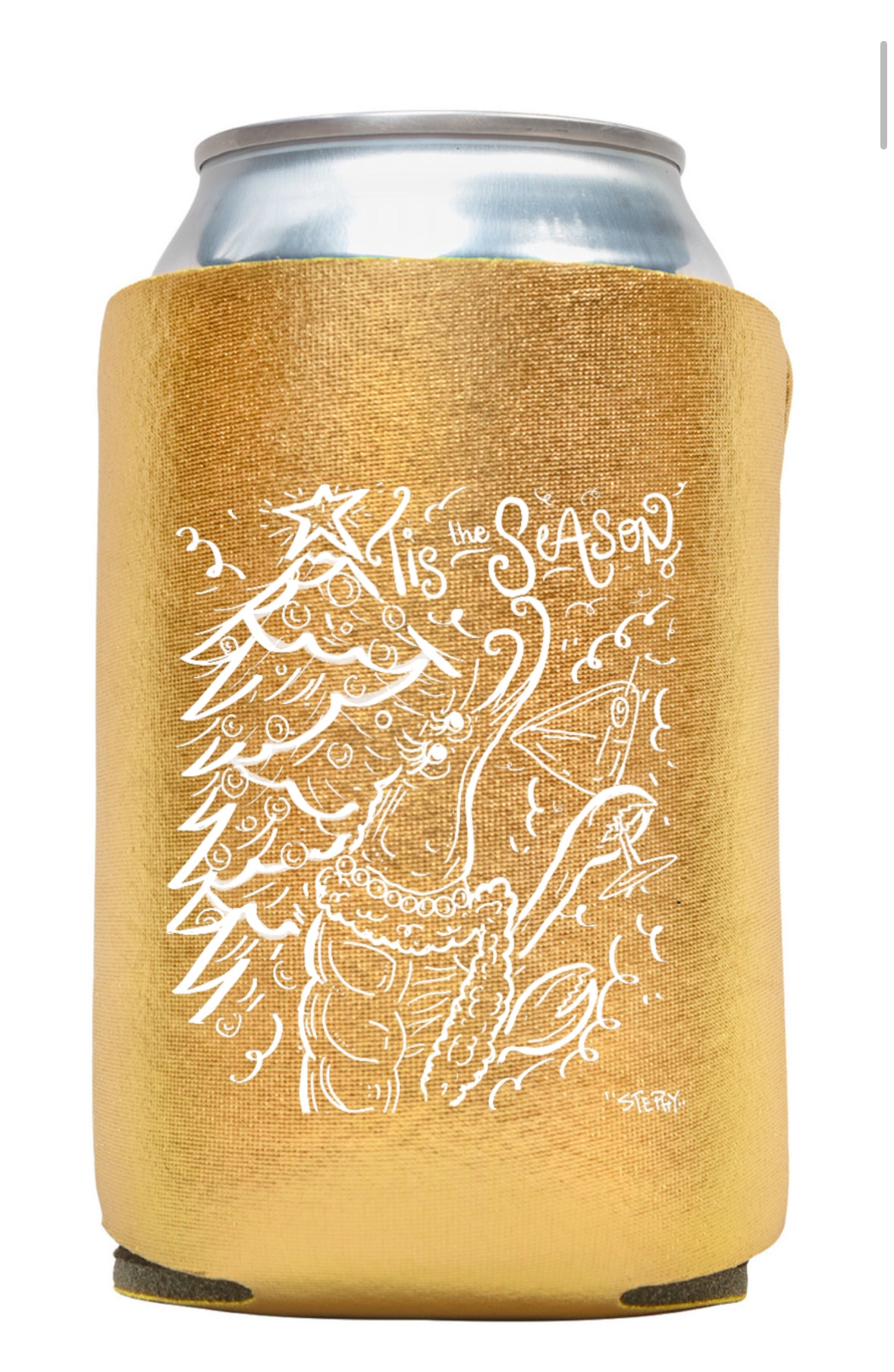 Tis the season metallic koozie-